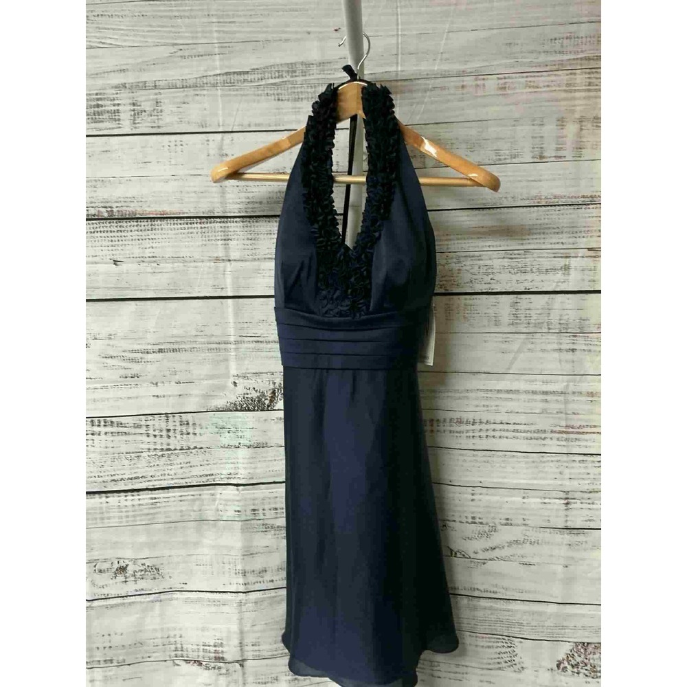 NW‎ Collections Navy Blue Strapless Ruffled Halter Neckline Dress Size 8
